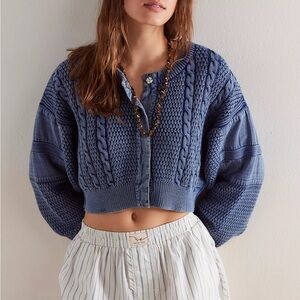 We The Free Blue Cable Knit Cardigan